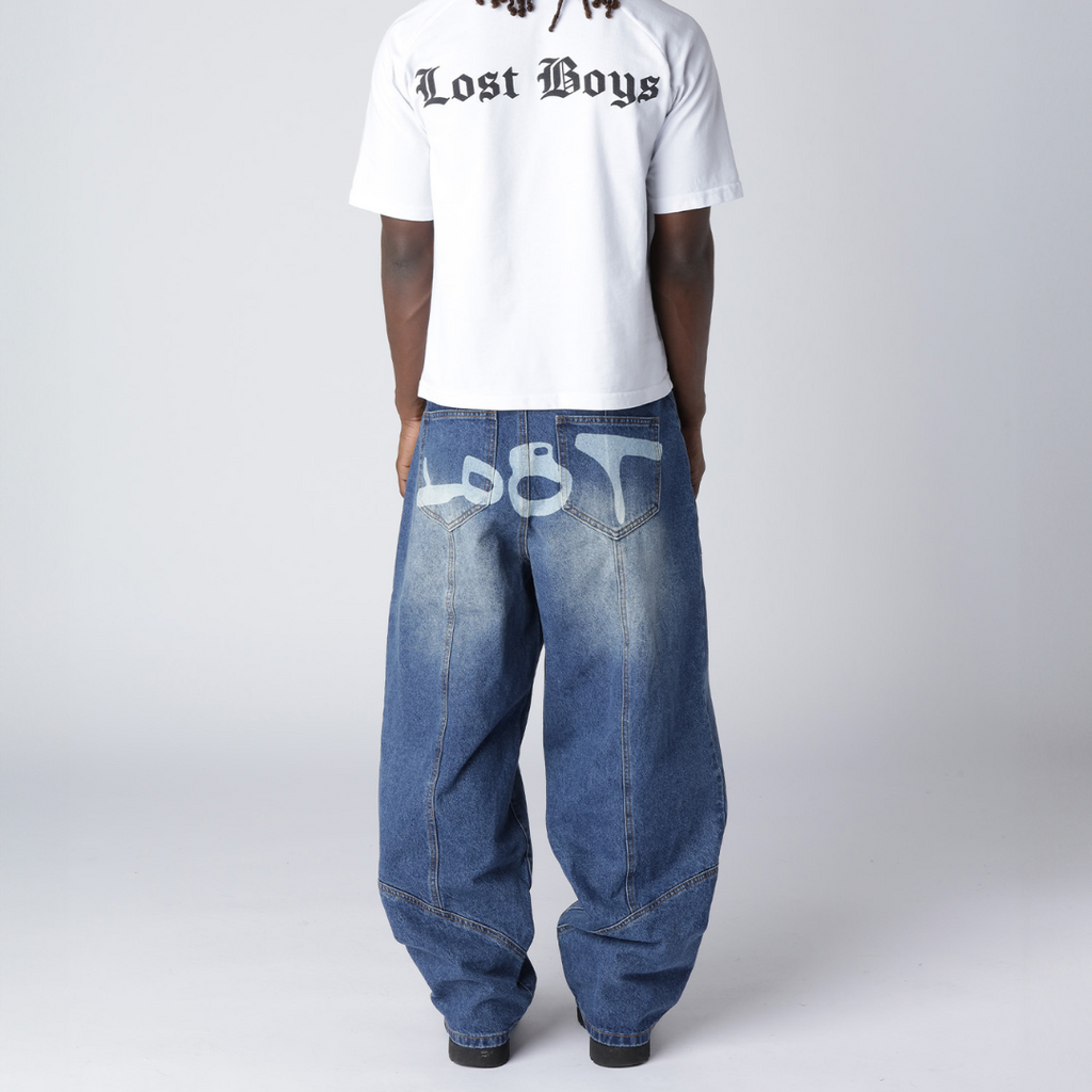 Lost Boys Archives Outerseam Logo Jeans Stonewashed Indigo Blue