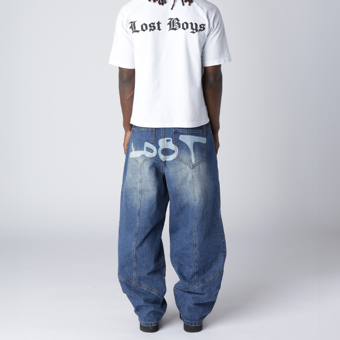 Lost Boys Archives Outerseam Logo Jeans Stonewashed Indigo Blue