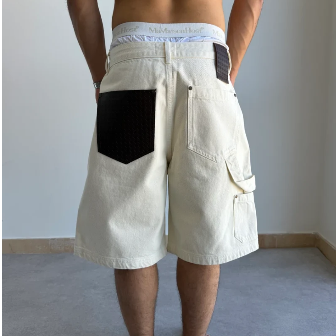 Maison Host Leather Pocket Ecru Shorts