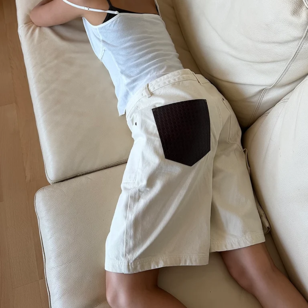 Maison Host Leather Pocket Ecru Shorts