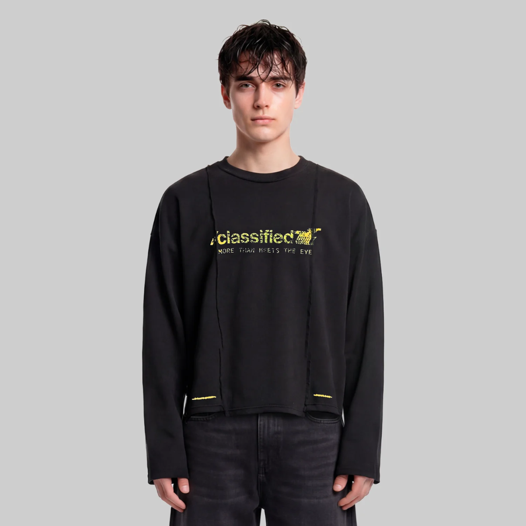 Classified Statement Longsleeve Black Tee (Reversible)