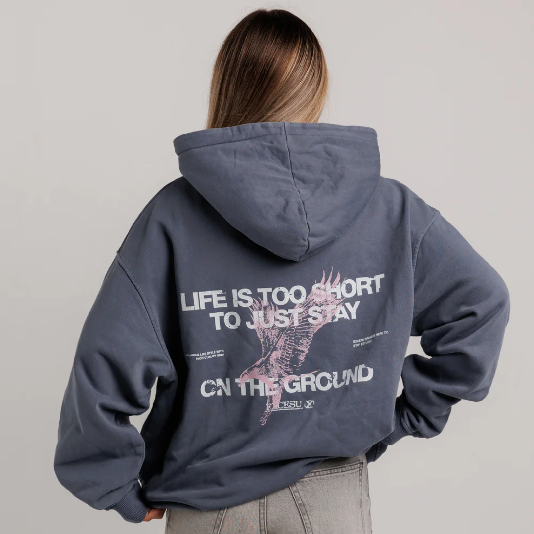 EXCESU Washed Navy Eagle Hoodie