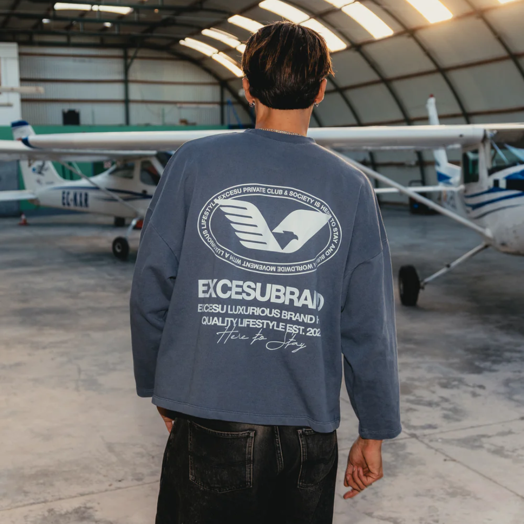 EXCESU Crewneck Aviation Washed Blue