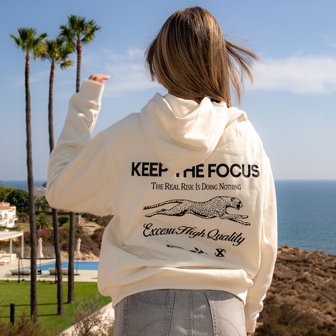 EXCESU Keep The Focus Beige Hoodie
