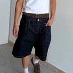 Maison Host Raw Denim Pleated Shorts