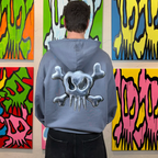 6IXT4OUR Steel Skull Blue Hoodie
