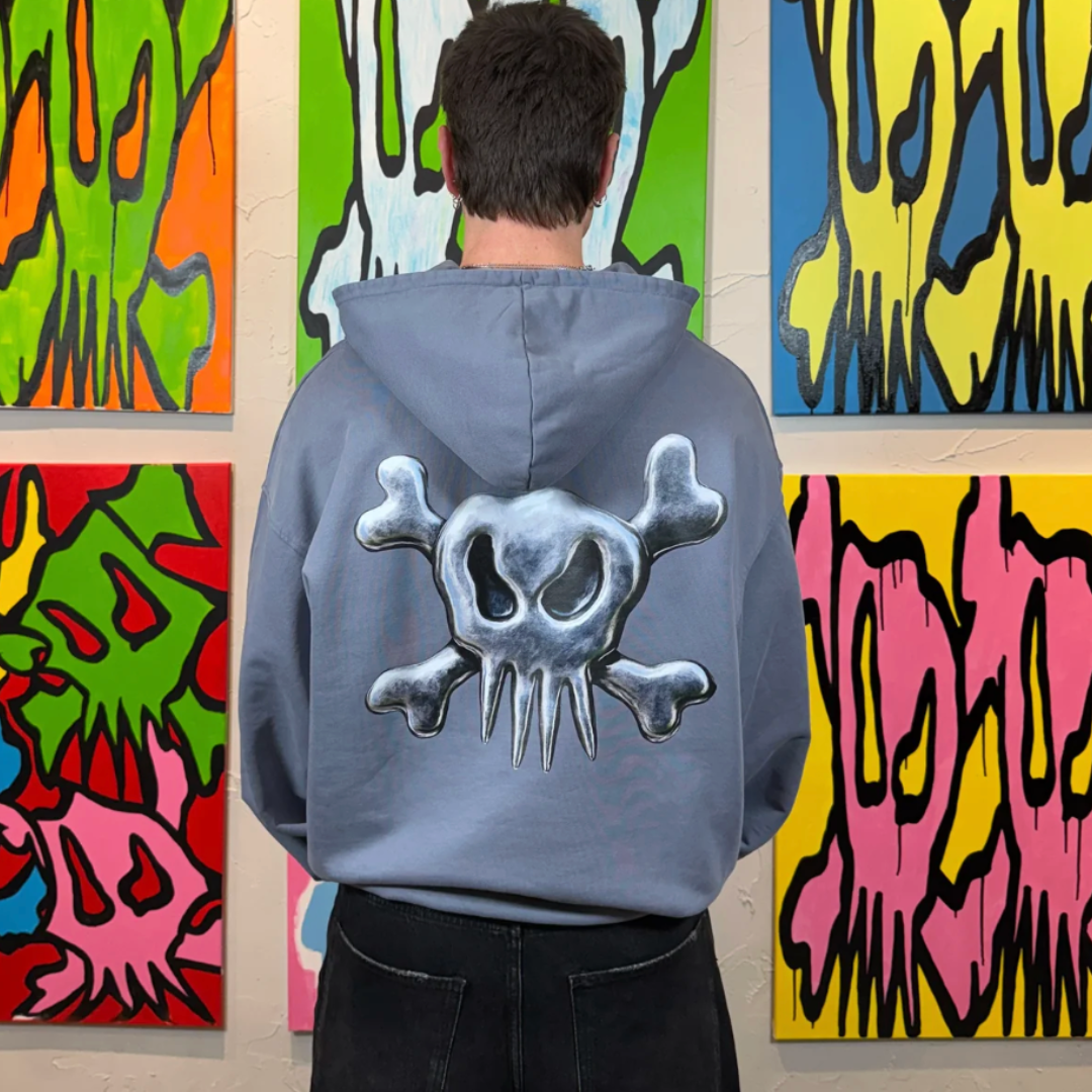 6IXT4OUR Steel Skull Blue Hoodie
