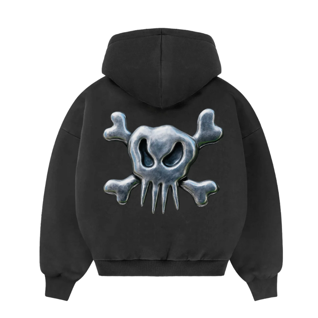 6IXT4OUR Steel Skull Black Hoodie