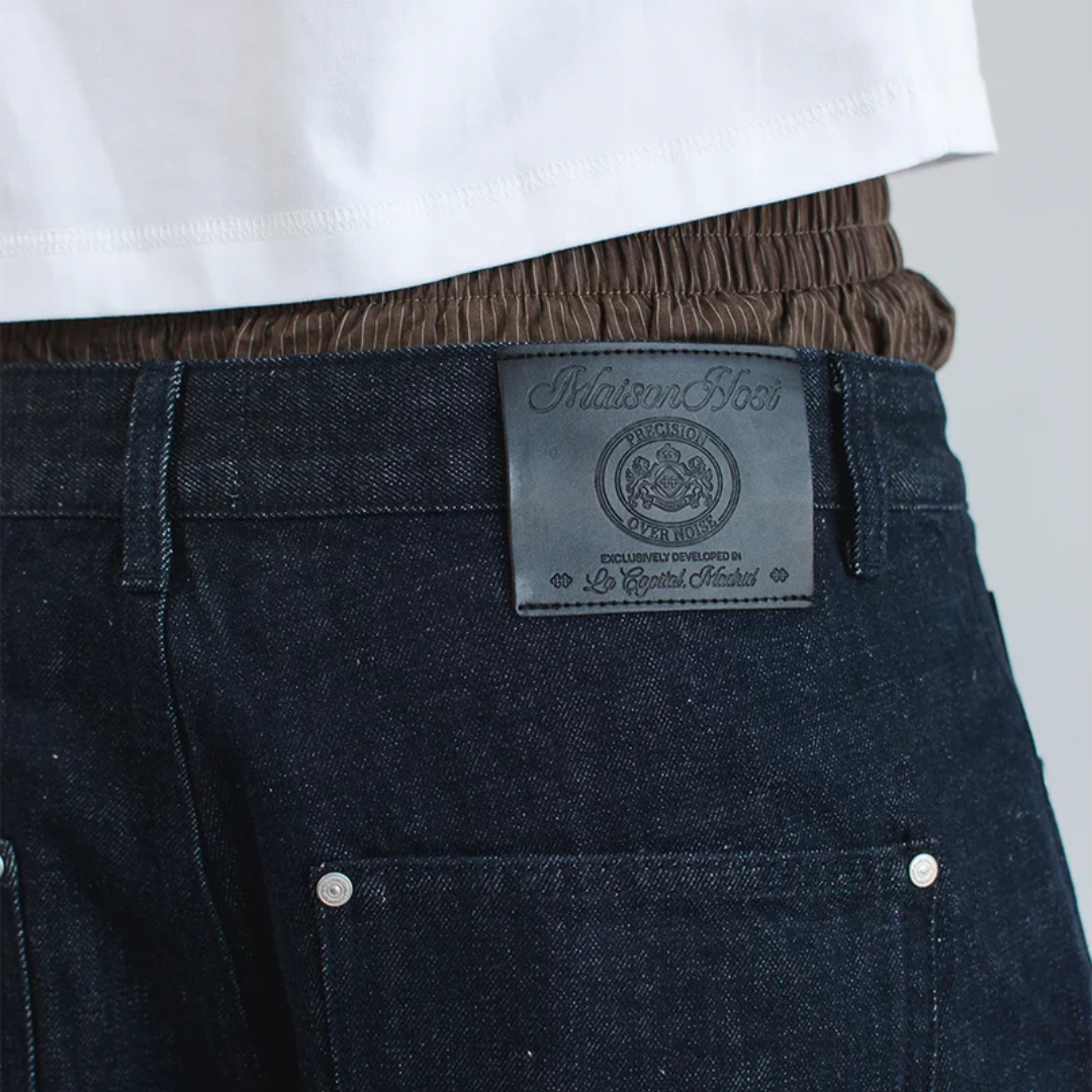 Maison Host Raw Denim Pleated Shorts
