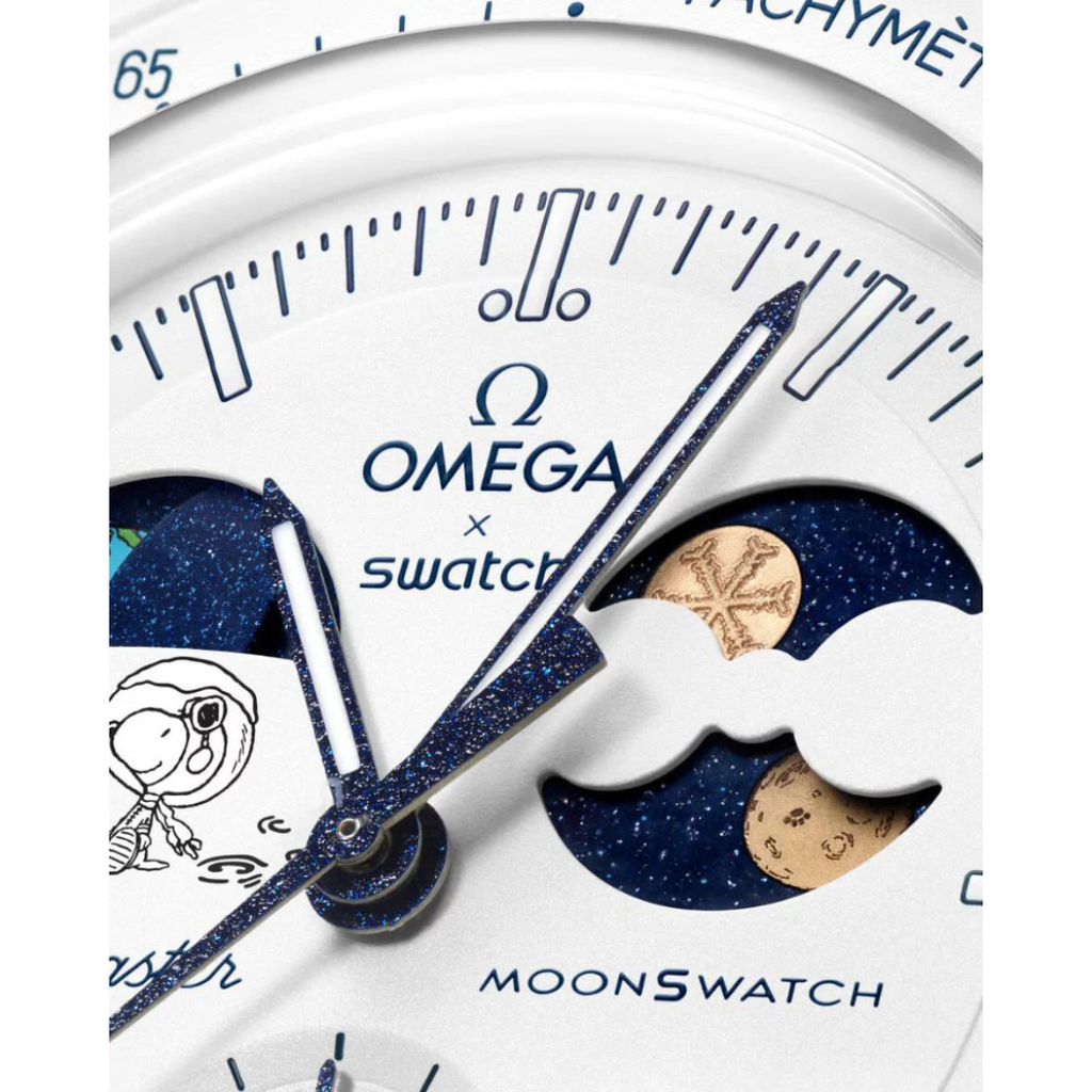 Swatch x Omega Bioceramic Moonswatch Mission to Earthphase Moonshine Gold Cold Moon Snoopy White Blue-SO33W701L