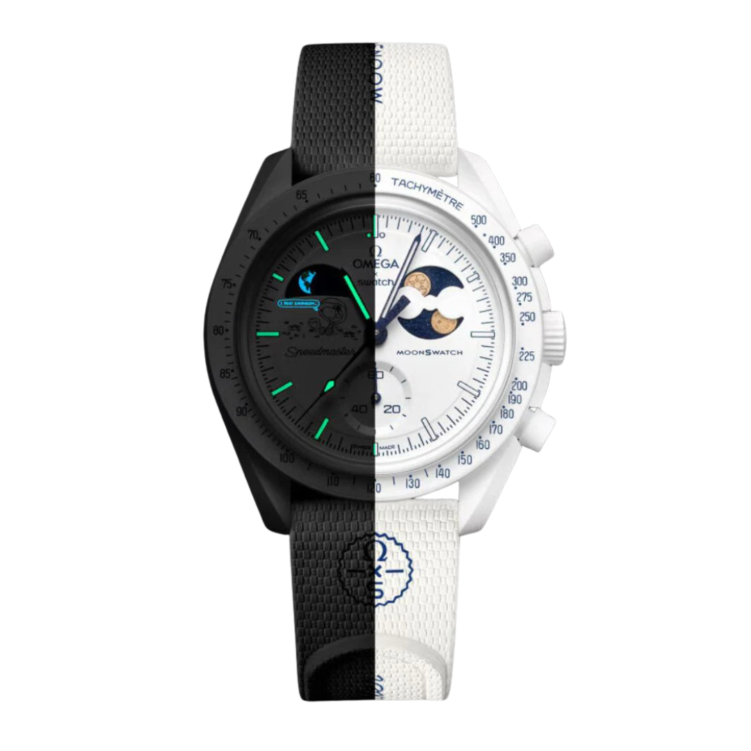 Swatch x Omega Bioceramic Moonswatch Mission to Earthphase Moonshine Gold Cold Moon Snoopy White Blue-SO33W701L