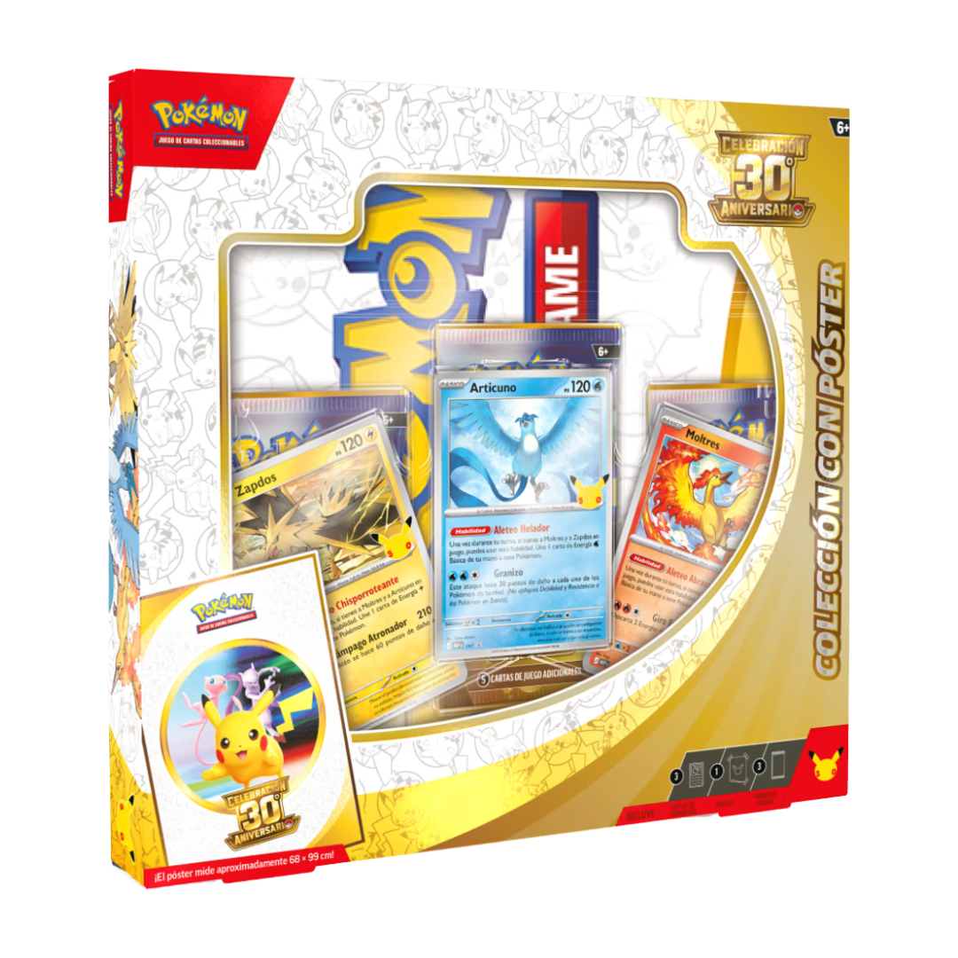 POKÉMON 30TH Colección 3 sobres con póster de Celebración 30º Aniversario de TCG Pokémon