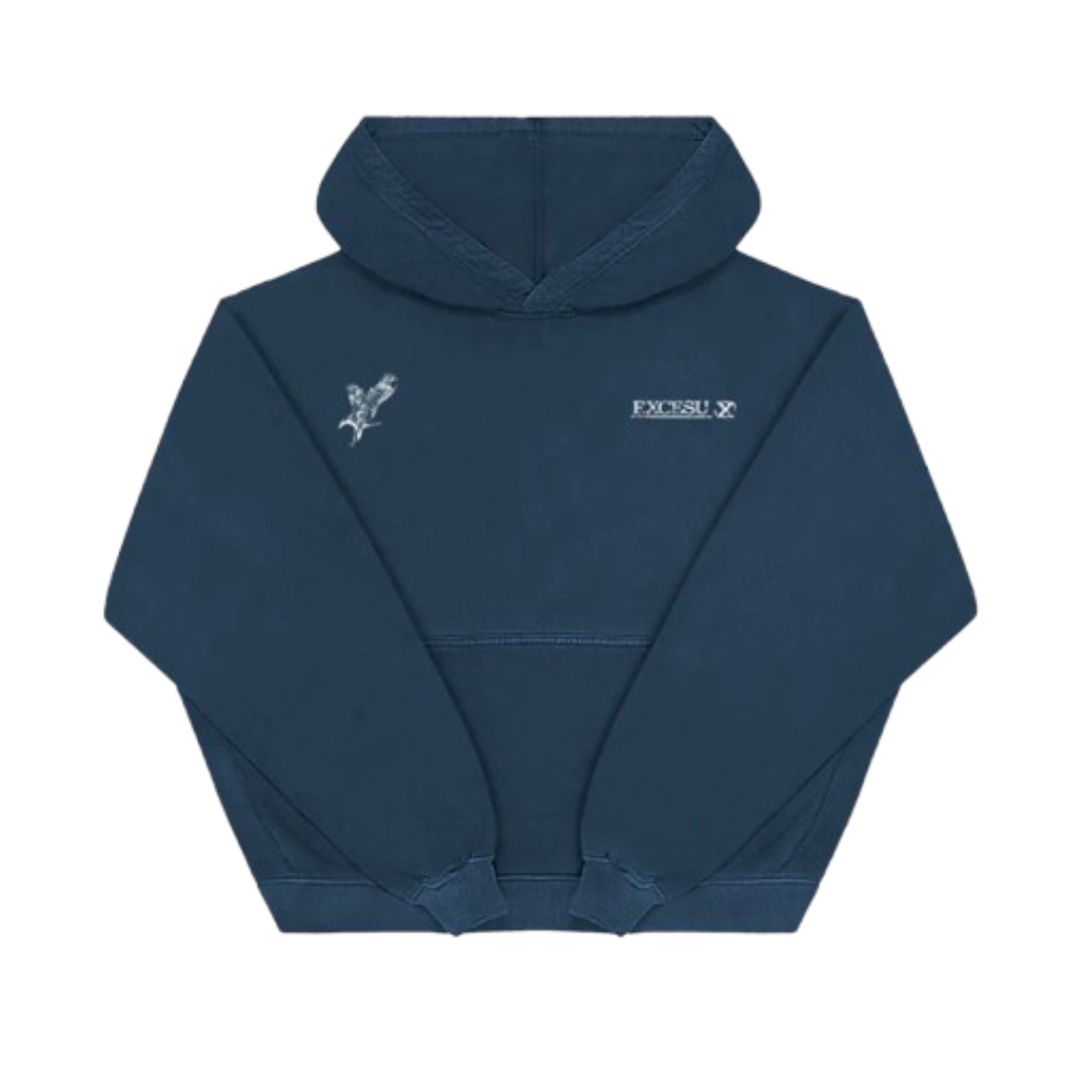 EXCESU Washed Navy Eagle Hoodie