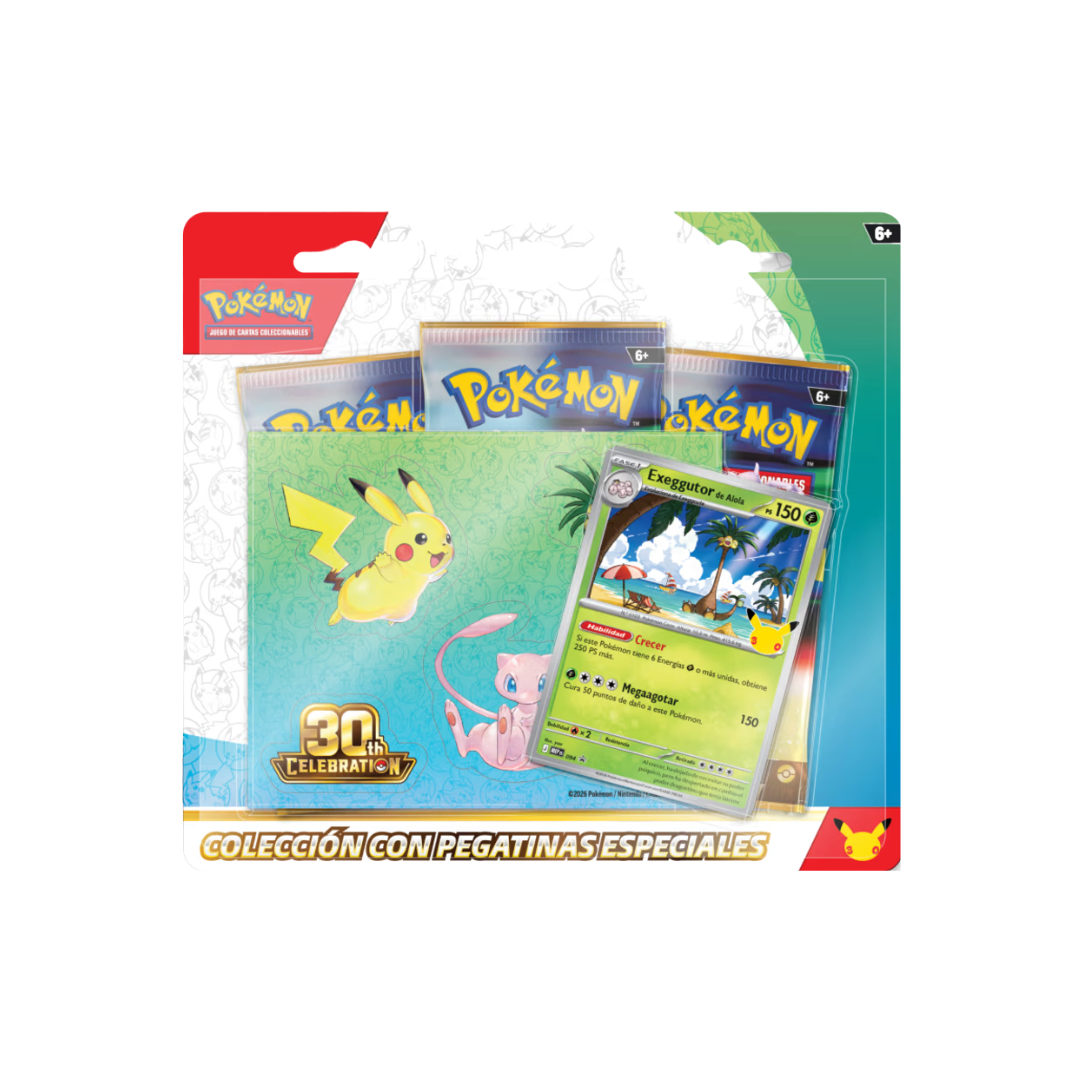 POKÉMON 30TH Blíster Exeggutor de 3 sobres con pegatinas especiales de Celebración 30º Aniversario de TCG Pokémon