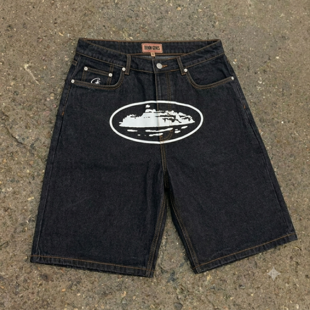 Corteiz Washed Black Baggy Short
