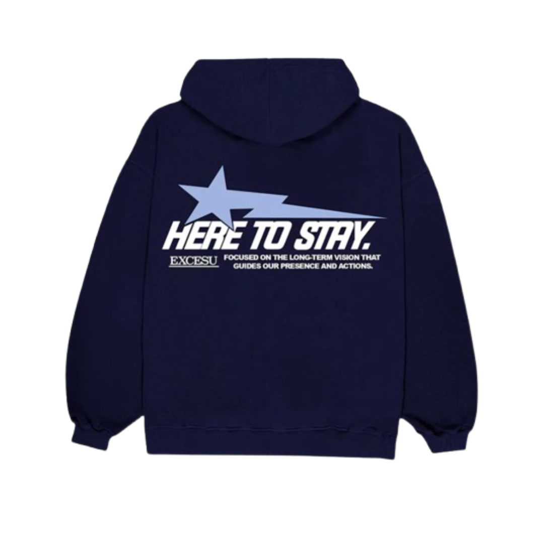 EXCESU Here To Stay Oversized Hoodie Navy