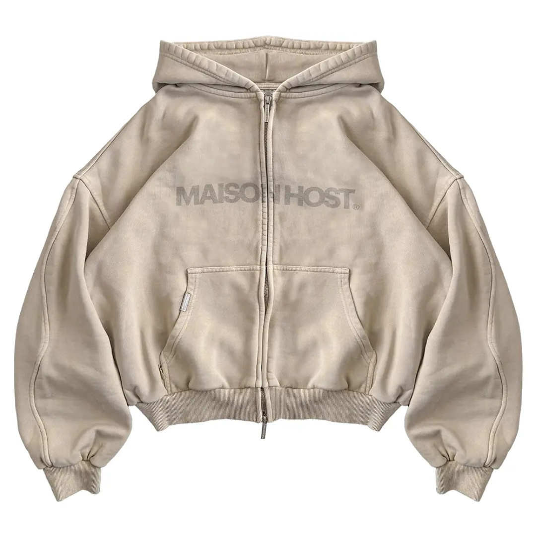 HOST BRAND ERODE WAVE ZIPPED HOODIE SAND